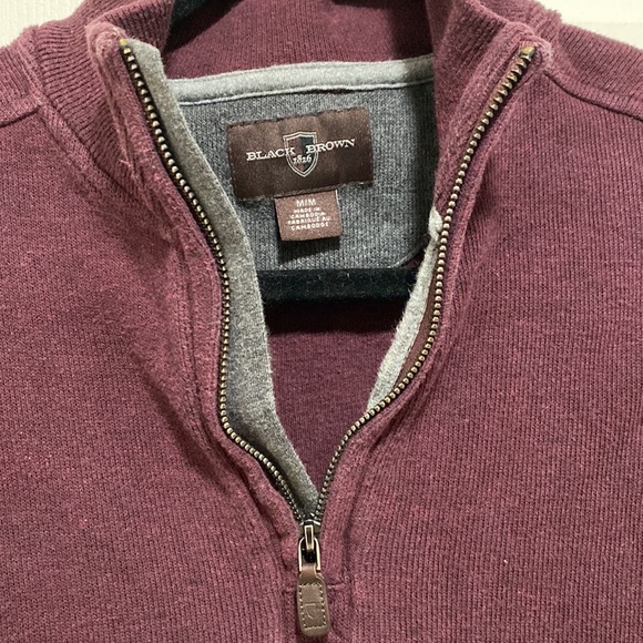 Men’s Quarter Zip Sweater, burgundy/maroon color, Medium - Picture 6 of 7